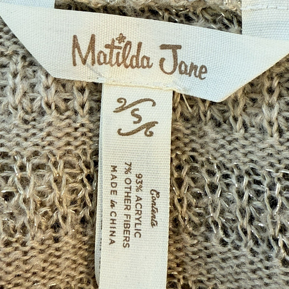 Matilda Jane Stay Cozy Cardigan Sweater Hooded Duster Small Open Front Metallic - Picture 12 of 15